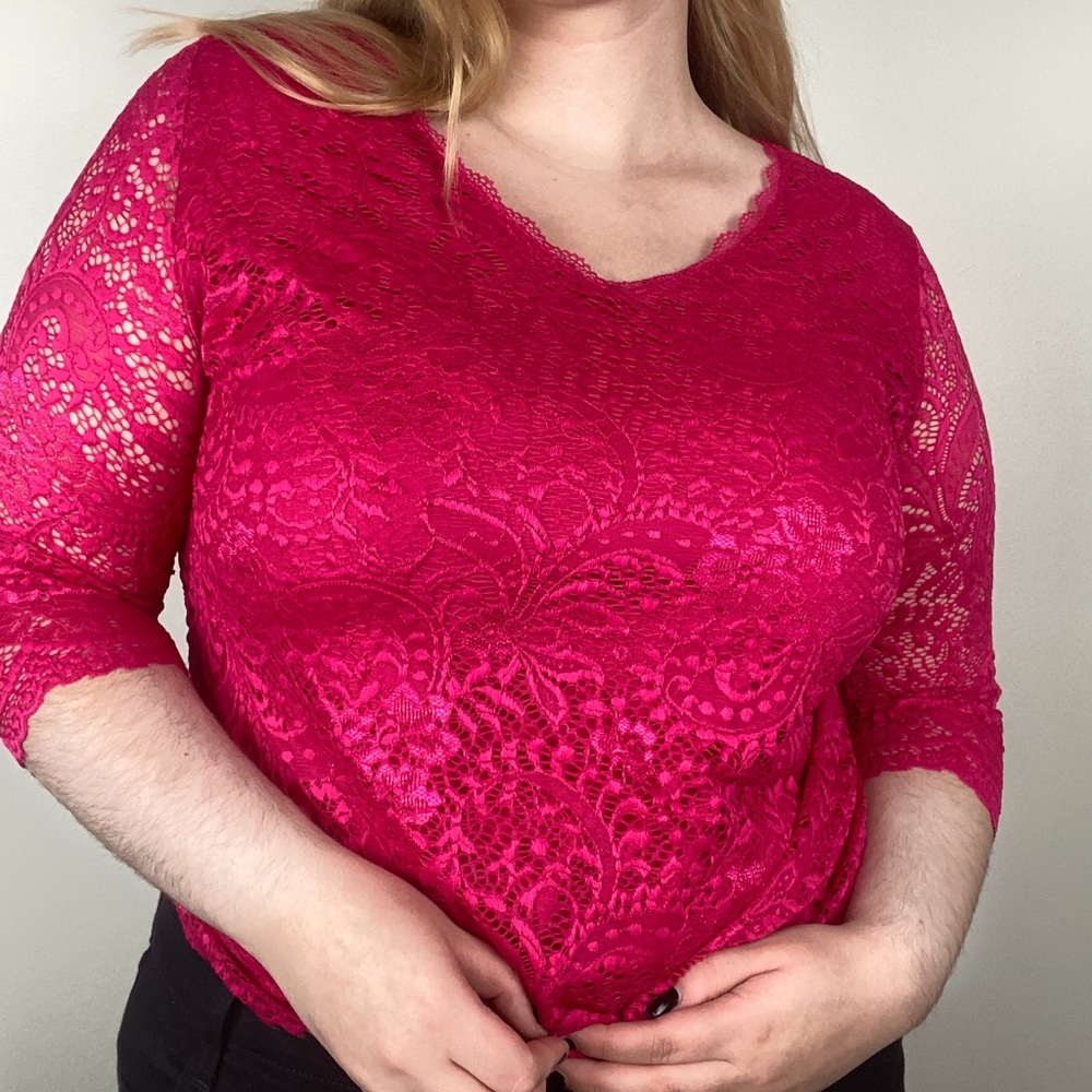 Roz & Ali Hot Pink Lace Blouse